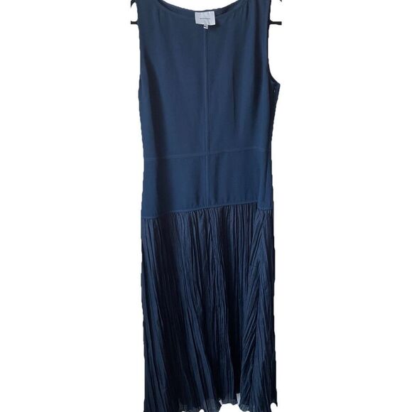 Reformation Cyra dropped waist pleated skirt dress midnight navy blue Size 12 - Picture 5 of 7